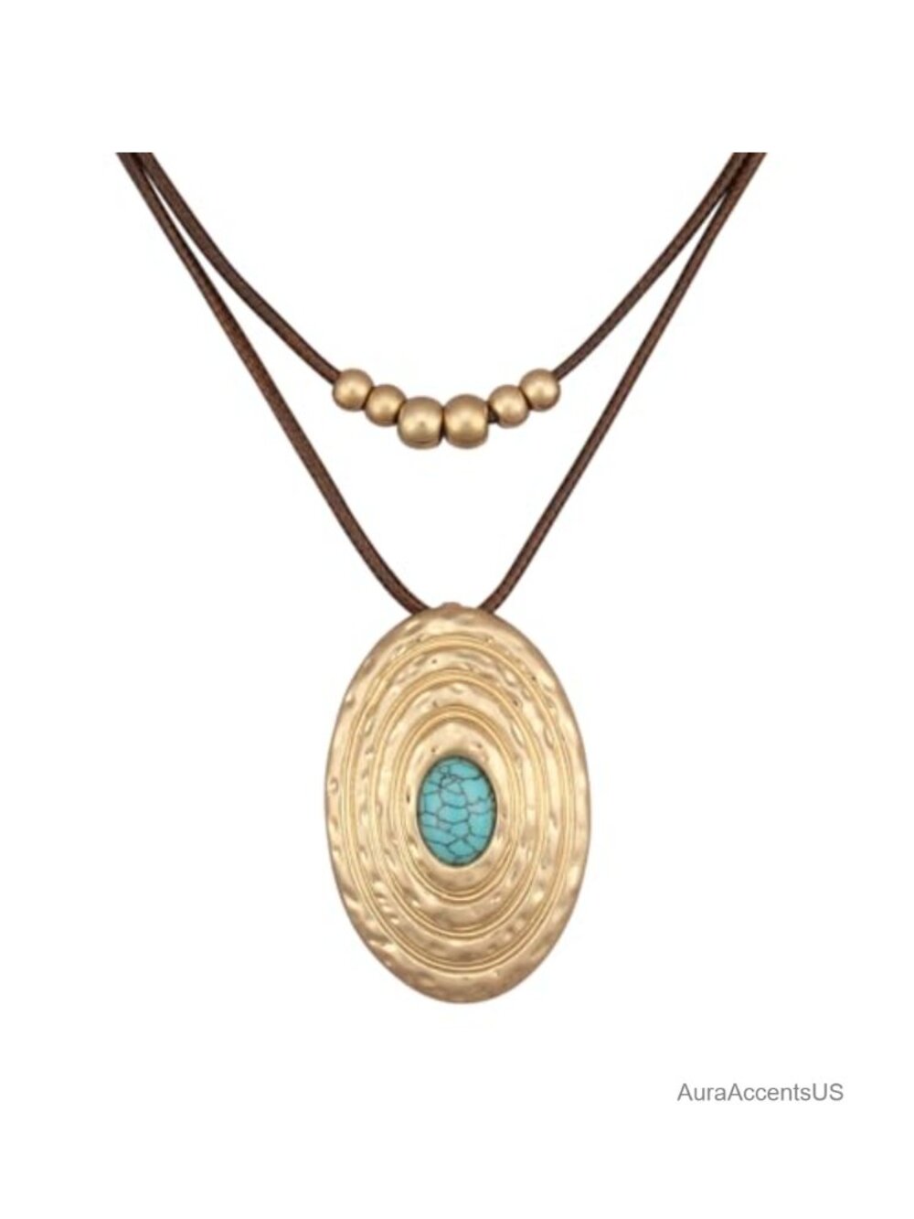 Boho Choker Necklace Leather Cord Oversized Round Pendant Women